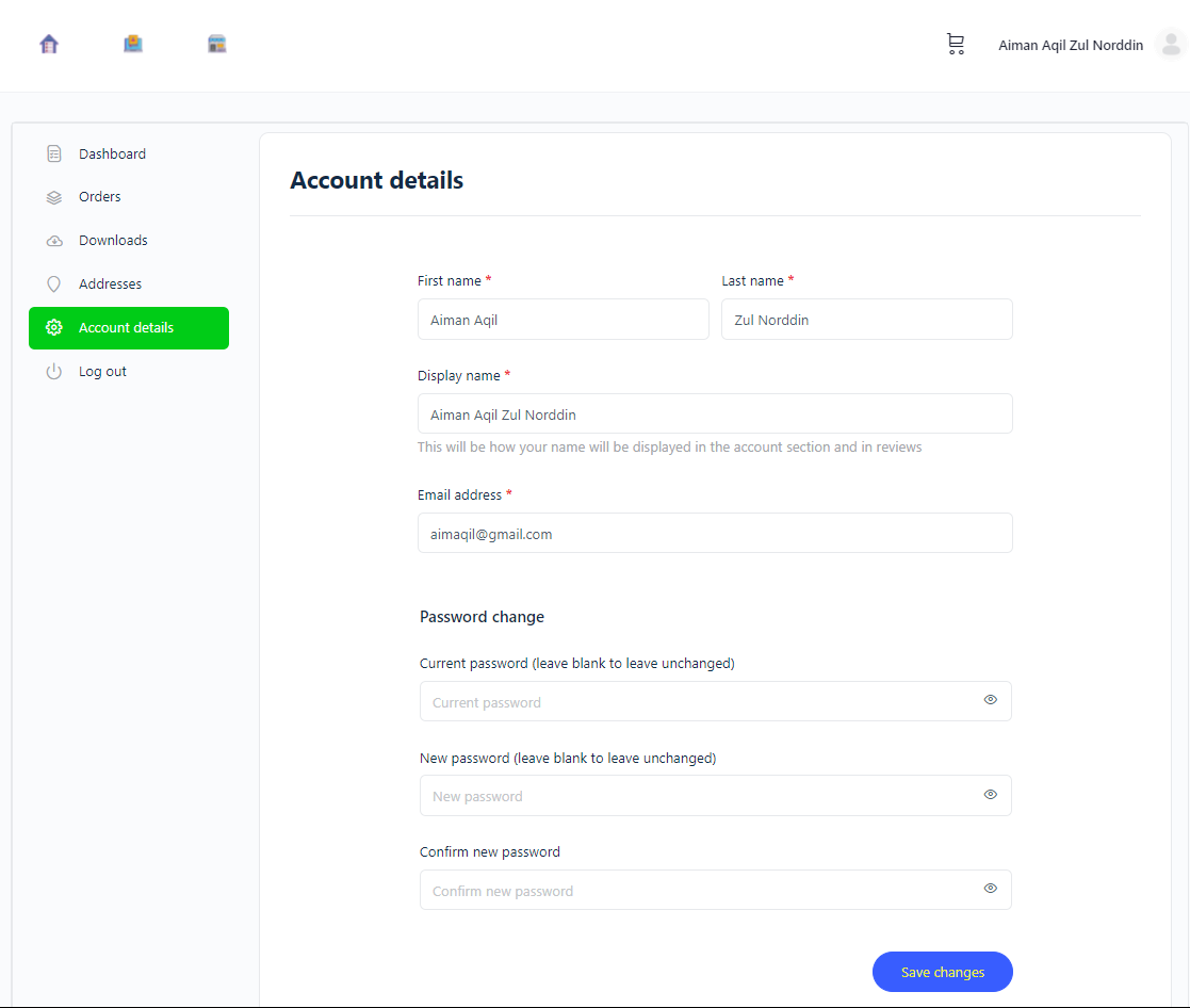 Account Details Page